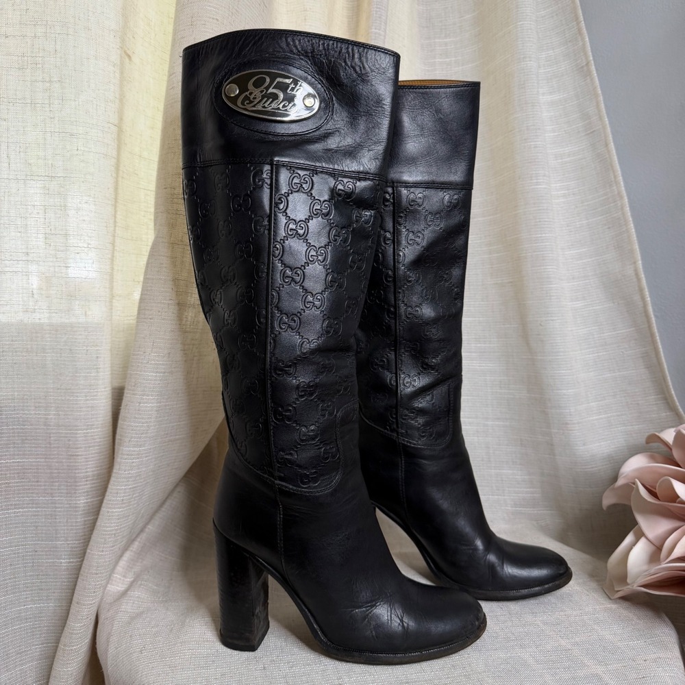 Gucci 85th Anniversary Guccissima Leather Boots Black Heel Women's 35C Wide 5 US